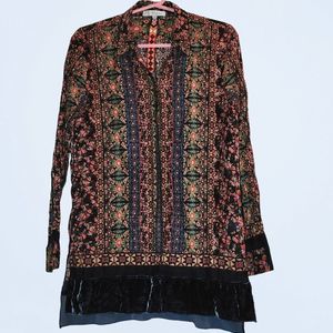 Johnny Was 3J Workshop Button Up Floral Western with Velvet Ruffle